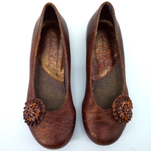Gabrielle Rocha Bronze Jeweled Gem Flower Shoes 5.5 Brown Ballet Flats - Picture 10 of 13